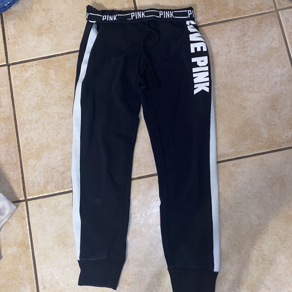 PINK Victoria’s Secret black white joggers